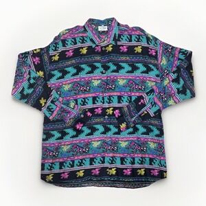 Vintage Equilibrio Italy Viscose Shirt 54 Bold Abstract  Pattern 90s Made Italy